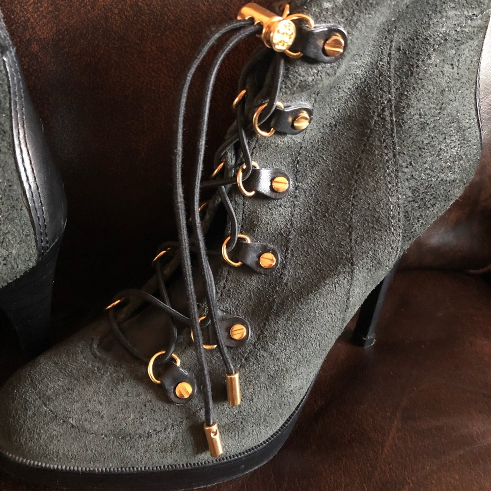 Tory Burch Gray suede with black leather trim